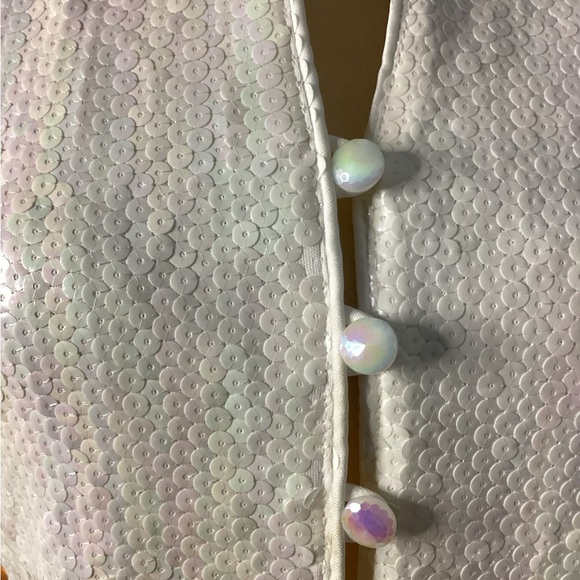 Vintage 90s Chetta B Jacket Top 4 Ivory Button Front Shoulder Pads Sparkly Glam - Picture 8 of 11